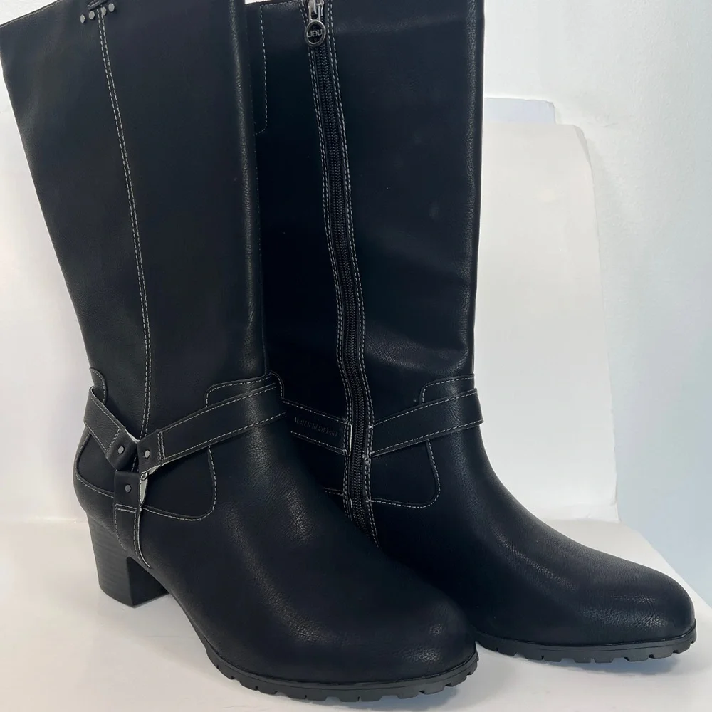 JBU Black Over the Knee Leather Boots Non Slip and comfortable heel Size 12‎